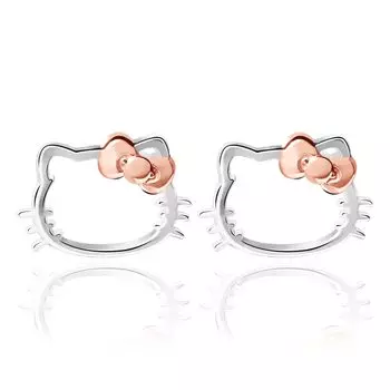 Серьги-гвоздики Hello Kitty, посеребренные серьги Sanrio с кристаллами для женщин, официально лицензированные ювелирные изделия Hello Kitty. , розовое золото серебро, без драгоценных камней
