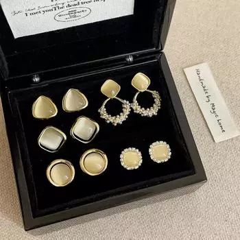 Серьги-гвоздики High Sense Geometric Gold Opal, женские, простые, индивидуальные, модные, темпераментные, универсальные серьги для поездок на работу