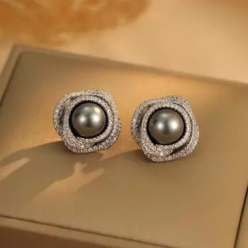 Серьги-гвоздики High Sense Micro-Set Rhinestone Flower Pearl, женские модные, темпераментные, универсальные, изысканные, милые серьги