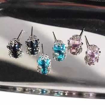 Серьги-гвоздики Ice Through Blue Pink Ball Small, женские, свежие, серебряные, в форме листа, серьги-пусеты, 355 розовый