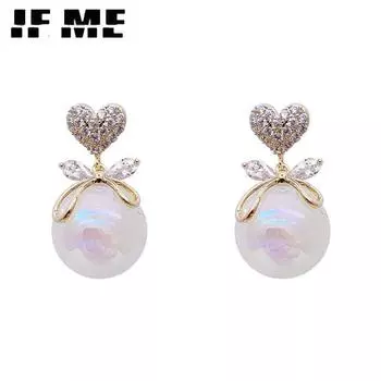 Серьги-гвоздики IF ME с золотым жемчугом, элегантные серьги с кристаллами в виде сердца для женщин, ювелирные аксессуары