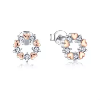 Серьги-гвоздики Ins Rose Gold Heart Circon Silver S925 Серьги-гвоздики из стерлингового серебра 925 пробы в форме цветка в форме сердца розового золота