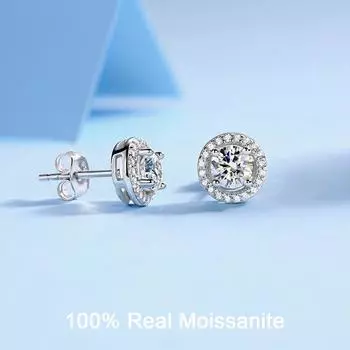 Серьги-гвоздики из 100% муассанита цвета D 0,5 карата 1,0 карата, круглые бриллианты, серьги-гвоздики из стерлингового серебра 925 пробы, подарок на день рождения, ювелирные изделия 0.5ct