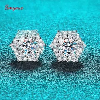 Серьги-гвоздики из 100% настоящего муассанита, каждый 0,5 карата, для женщин, блестящие ювелирные изделия для невесты, свадьбы и помолвки, стерлинговое серебро 925 пробы GRA 0.5ct