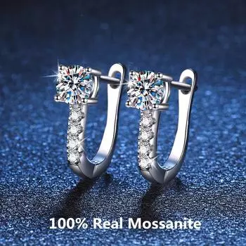 Серьги-гвоздики из 100% настоящего муассанита цвета D, серьги-гвоздики-подушки, нежные ювелирные изделия, рождественский подарок для девочек, цвет D, 0,5 карата, бриллианты 0.5ct total 1ct