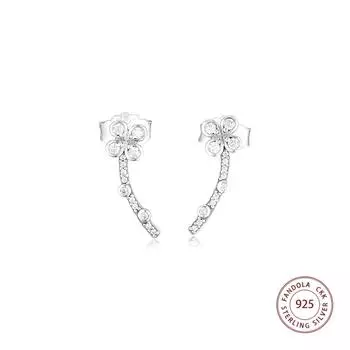 Серьги-гвоздики из 100% стерлингового серебра 925 пробы с драпировкой и четырьмя лепестками цветов для женщин, свадебные серьги, модные украшения Pendientes