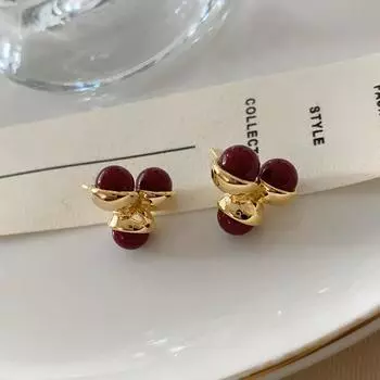 Серьги-гвоздики из агата Guochao, простые и маленькие серьги-гвоздики, женские серьги-гвоздики Ankola Red Retro в стиле ретро с глазурью на Новый год