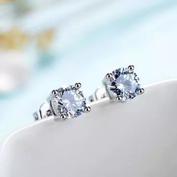 Серьги-гвоздики из белого кубического циркония 6 мм, женские серьги из стерлингового серебра 925 пробы, модные ювелирные изделия белый