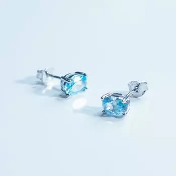 Серьги-гвоздики из белого овального циркония небесно-голубого цвета, модные женские серьги из серебра 925 пробы белый