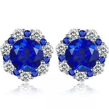 Серьги-гвоздики из белого золота 18 карат, 8 мм, с аквамарином и сапфиром, граненые драгоценные камни, стерлинговое серебро 925 пробы, обручальные украшения