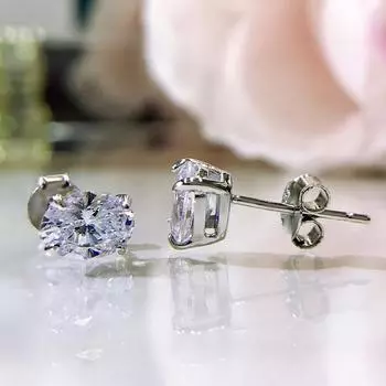 Серьги-гвоздики из белого золота 18 карат, овальные, 5 * 7 мм, с сапфировым курндумом для женщин, подарок на годовщину, ювелирные изделия из стерлингового серебра 925 пробы