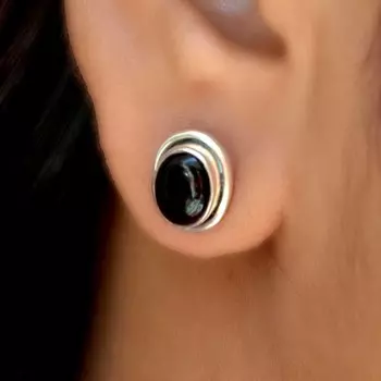 Серьги-гвоздики из черного оникса 925 пробы, женские и мужские серьги ручной работы с драгоценными камнями чёрный