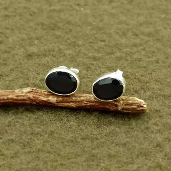 Серьги-гвоздики из черного оникса овальной формы с драгоценными камнями, подарок для нее, маленькие шпильки, серьги ручной работы, серебряные серьги-гвоздики 925 пробы, подарок для нее, подарок ко Дню святого Валентина, подарок на годовщину