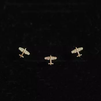 Серьги-гвоздики из чистого серебра S925 с маленьким бриллиантом в виде самолета, мини-серьги для женщин из Японии и Южной Кореи 1 pair золотой