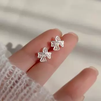 Серьги-гвоздики из чистого серебра S999 с полым бантом, женские серьги в стиле вестерн, особый интересный дизайн, легкие роскошные серьги-кольца серебряный