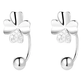 Серьги-гвоздики из чистого серебра S999 с четырьмя листочками клевера, женские серьги-гвоздики с застежкой-винтом и косточкой для ушей серебряный