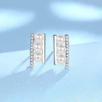 Серьги-гвоздики из чистого серебра S999 с двумя параллельными жемчужинами для женщин в холодном стиле, элегантные дикие серьги, серьги из стерлингового серебра 999