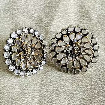 Серьги-гвоздики из чистого серебра с позолотой и кристаллами