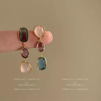 Серьги-гвоздики из французского ретро-асимметричного контрастного цвета, легкие, роскошные, нишевые, опаловые