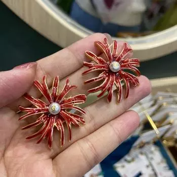 Серьги-гвоздики из кораллов Анголы и Красного моря, серьги с эмалированными цветами из масла