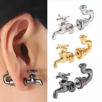 Серьги-гвоздики из крана с водой, странные серьги-гвоздики для женщин и мужчин, украшения для пирсинга ушей, новинка, забавные серьги, подарок на Хэллоуин A чёрный