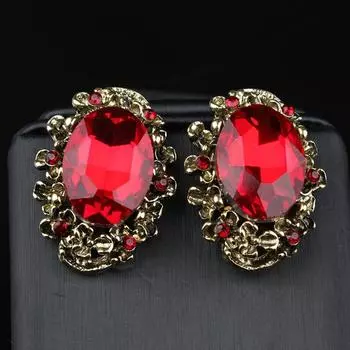 Серьги-гвоздики из кристаллов и драгоценных камней в стиле ретро, модные универсальные серьги, простые украшения для ушей красный