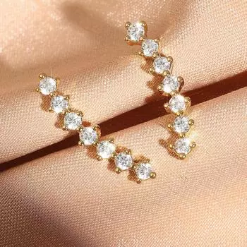 Серьги-гвоздики из латуни с покрытием из золота 24 карата, женские модные маленькие и свежие цельные серьги с бриллиантами в ряд, женские украшения для ушей