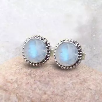 Серьги-гвоздики из лунного камня из стерлингового серебра 925 пробы, ювелирные изделия, подарок для женщин - прибл. 4,1 г белый