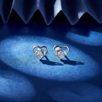 Серьги-гвоздики из меди с двойным сердцем, платиновые круглые белые циркониевые серьги с полым дизайном платиновый