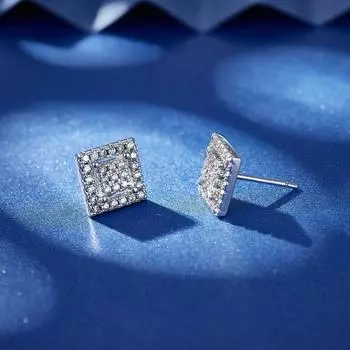 Серьги-гвоздики из меди с кубическим цирконием, женские платиновые прямоугольные серьги платиновый