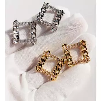 Серьги-гвоздики из металлической цепочки со сверкающим цирконием, полые геометрические серьги в форме ромба с эффектом холодного ветра, серебряная игла 118 золотой