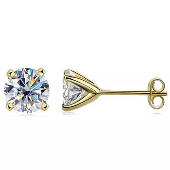 Серьги-гвоздики из муассанита 1 карата, 100% серебро 925 пробы, позолоченные, оригинальные роскошные серьги с сертификатом GRA 1ct and 1ct