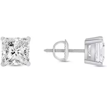 Серьги-гвоздики из муассанита огранки «Принцесса» 5 карат, белое золото 18 карат, корзинка с завинчивающейся крышкой, для женщин, подарочные украшения 15MM серебряный