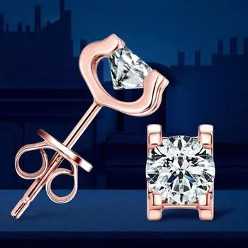 Серьги-гвоздики из муассанита розового золота 5 мм, 100% серебро 925 пробы, классические серьги с бриллиантами в виде головы быка для женщин и мужчин, ювелирные изделия из 18-каратного золота 0.5ct 1 pair