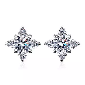 Серьги-гвоздики из настоящего муассанита D цвета для женщин, 100% стерлинговое серебро, восьмиконечная звезда, тест на бриллианты, свадебные украшения, подарок 0.5Ct