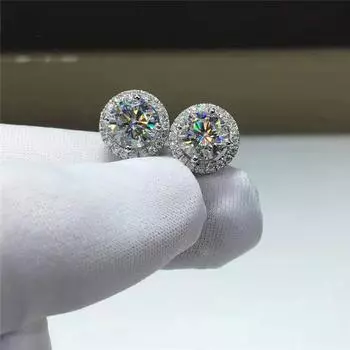 Серьги-гвоздики из настоящего муассанита, классические четыре зубца, 4 карата, серьги-гвоздики из стерлингового серебра 925 пробы для женщин, ювелирные изделия для свадебной вечеринки 2 ct total 4 ct