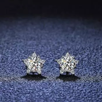 Серьги-гвоздики из настоящего муассанита со звездами D цвета VVS, серьги-гвоздики из стерлингового серебра 925 пробы с лабораторными бриллиантами, ювелирные изделия для женщин 0.5ct 5.0mm 1 Pair