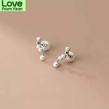 Серьги-гвоздики из настоящего стерлингового серебра 925 пробы с изящным жемчугом, передние и задние штифты, гипоаллергенные украшения для женщин