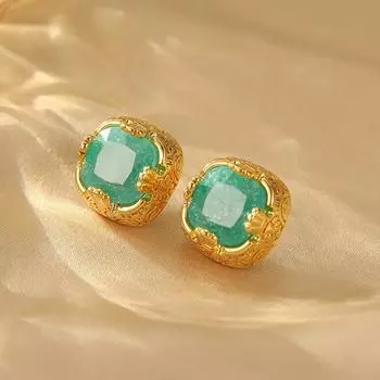 Серьги-гвоздики из настоящего золота с гальваническим покрытием из серебра и циркония в квадратном стиле, ретро, легкие, роскошные, высокого класса, модные серьги для женщин 18K золотой