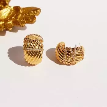 Серьги-гвоздики из настоящего золота с медным покрытием, роскошные, модные, темпераментные, с широким узором из пеньки, с бриллиантами, женские серьги 138