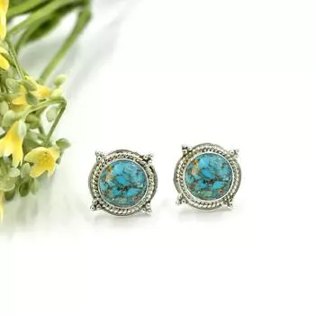 Серьги-гвоздики из настоящей бирюзы, серьги-гвоздики из серебра с бирюзой, подарок для него