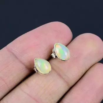 Серьги-гвоздики из натурального эфиопского опала, серебро 925 пробы, драгоценный камень-капля, ювелирные изделия из серег-гвоздиков ручной работы, подарок на Пасху