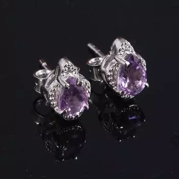 Серьги-гвоздики из натурального аметиста, фиолетовые серьги-гвоздики, серьги-камни для рожденных, ювелирные изделия из стерлингового серебра 925 пробы, серьги-камни для рожденных в феврале, серьги в стиле бохо, подарок ей фиолетовый