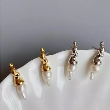 Серьги-гвоздики из натурального барочного пресноводного жемчуга особой формы, женские металлические раковины, изысканные, легкие, роскошные, нишевые украшения для ушей золотой