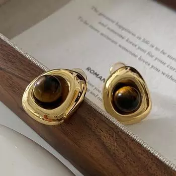 Серьги-гвоздики из натурального камня тигровый глаз, геометрические овальные серьги, французская ретро-мода, изысканные серьги Майяра высокого чувства для женщин