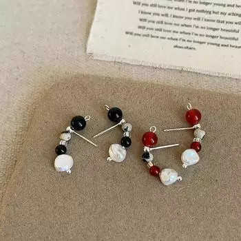 Серьги-гвоздики из натурального камня агата с бусинами, женские, нишевые, легкие, роскошные, элегантные, модные, темпераментные, универсальные серьги для поездок на работу