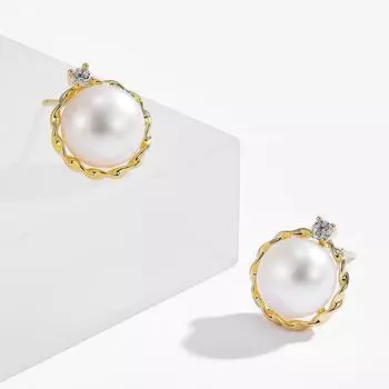 Серьги-гвоздики из натурального пресноводного жемчуга Простые серьги Niche Cold Элегантные серьги-иглы из стерлингового серебра Геометрические украшения из циркона золотой