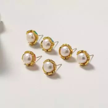 Серьги-гвоздики из натурального пресноводного жемчуга, изысканные серьги-гвоздики с цветком из эмали, универсальные серебряные серьги-иглы высокого класса