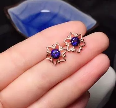 Серьги-гвоздики из натурального танзанита, серебро 925 пробы, серьги с танзанитом