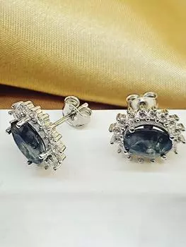 Серьги-гвоздики из натурального травяного агата стерлингового серебра 925 пробы с камнем циркона